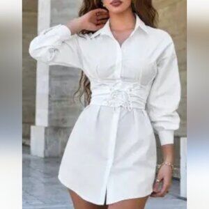 Zaful Long Sleeve Corset Waist Shirt Dress. Peep slit back. Size Medium